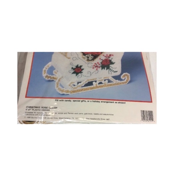 Christmas Rose Sleigh Plastic Canvas Kit Bucilla 61141 NOS 1990 - Picture 3 of 5